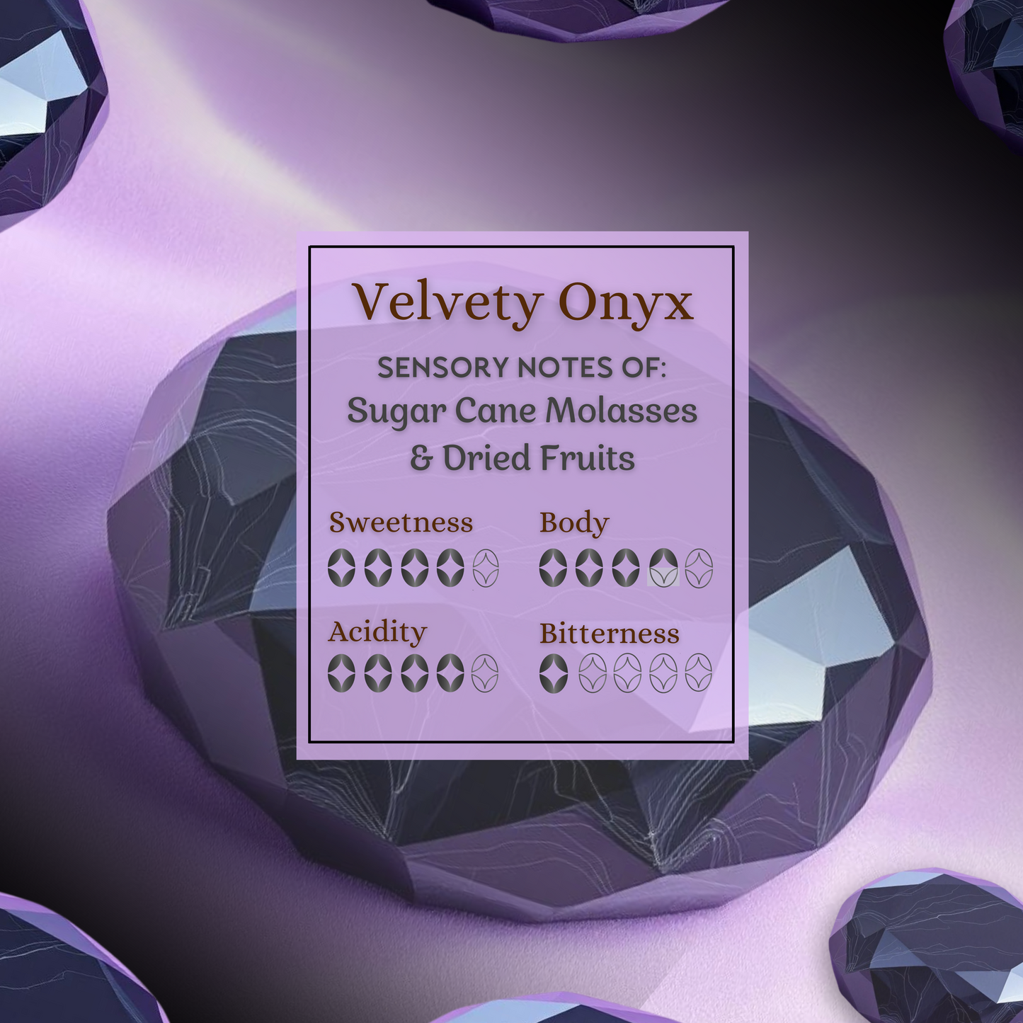 VELVETY ONYX | SUGAR CANE MOLASSES & DRIED FRUITS